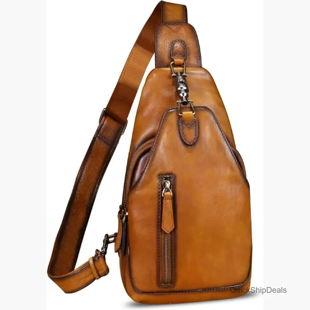 Genuine Leather Crossbody Sling Bag Shoulder Bag Chest Bag